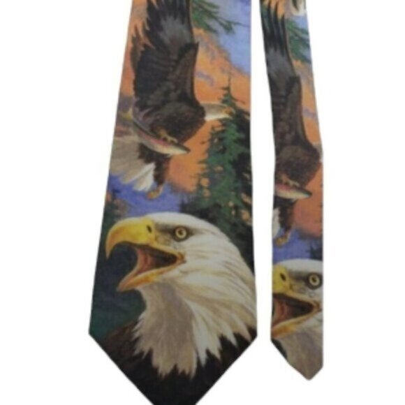 Vintage Bald Eagle Ralph Marlin Tie Fish Eagles Novelty  90's - Picture 1 of 10